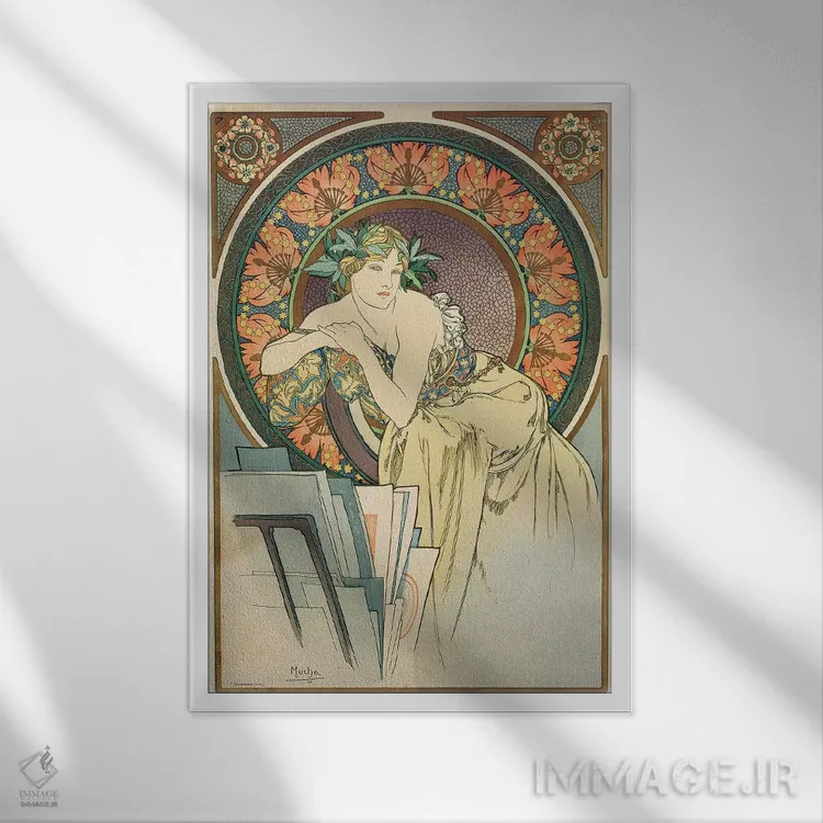 تابلو 1898,زن با شقایقها، ۱۸۹۸ اثر آلفونس موخا (هنرمند آرت نووی چک) - نمای قابدار سفید