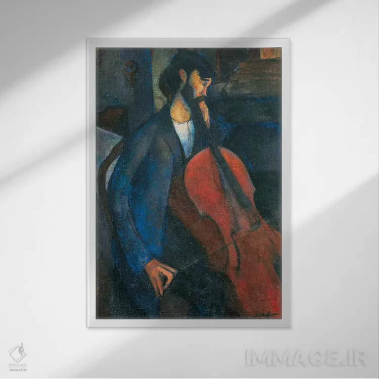 تابلو 1909,ویولنسلنواز، ۱۹۰۹ اثر آمادئو مودیلیانی (نقاش ایتالیایی) - نمای قابدار سفید