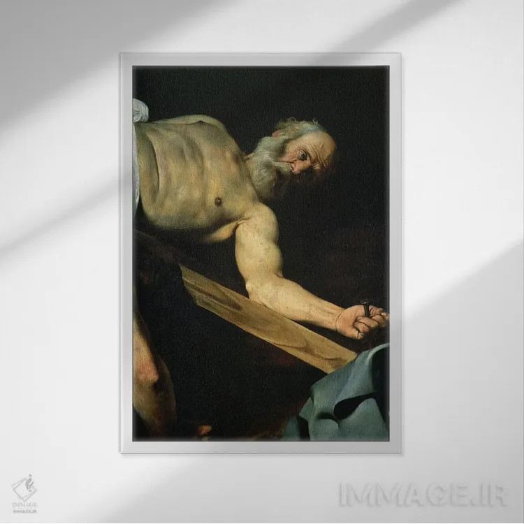 تابلو detail of St. Peter, 1600-01,مصلوب شدن سنت پیتر، جزئیاتی از سنت پیتر، ۱۶۰۰–۰۱ اثر میکلآنژو مریزی دا کاراواجو (کاراواجو؛ نقاش بزرگ ایتالیایی) - نمای قابدار سفید