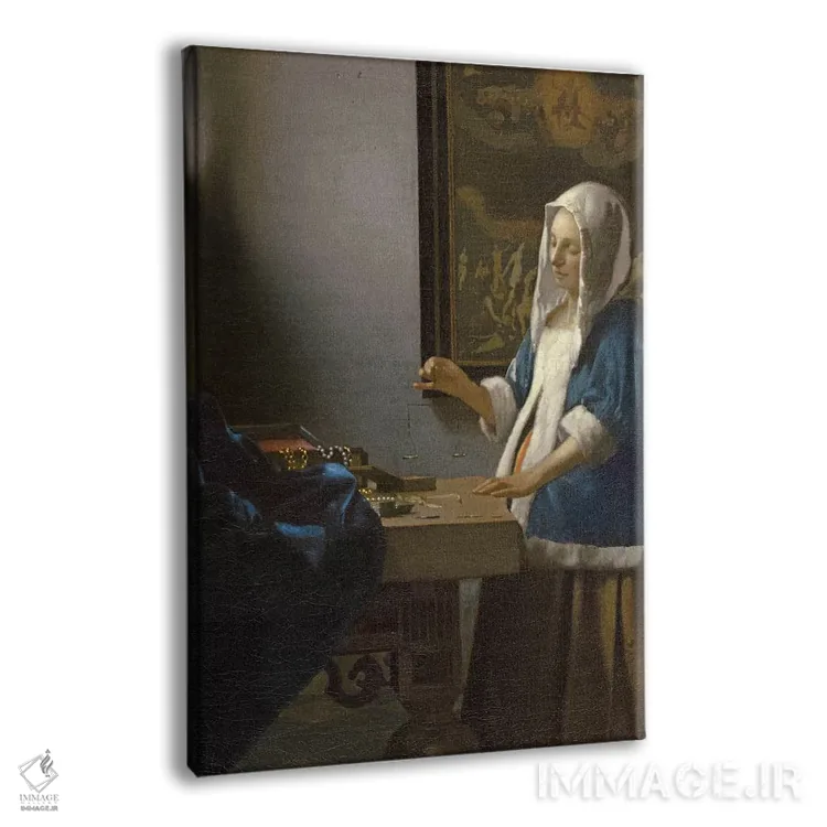 تابلو c.1664,زن با ترازوی در دست، حدود ۱۶۶۴ اثر یان ورمیر (نقاش هلندی) - نمای پرسپکتیو محصول