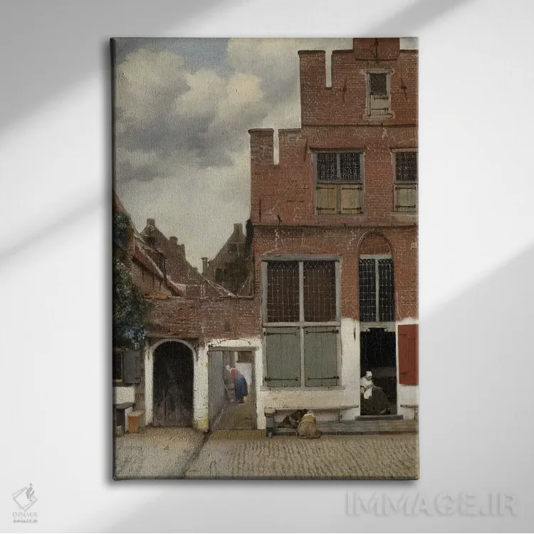 تابلو known as 'The Little Street', c.1658,نمای خانهها در دلفت، معروف به "کوچهٔ کوچک"، حدود ۱۶۵۸ اثر یان ورمیر (نقاش هلندی) - نمای روبهرو روی دیوار