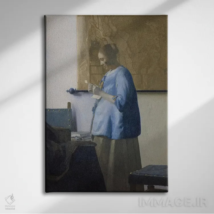 تابلو c.1662-63,زن در حال خواندن نامه، حدود ۱۶۶۲–۶۳ اثر یان ورمیر (نقاش هلندی) - نمای روبهرو روی دیوار