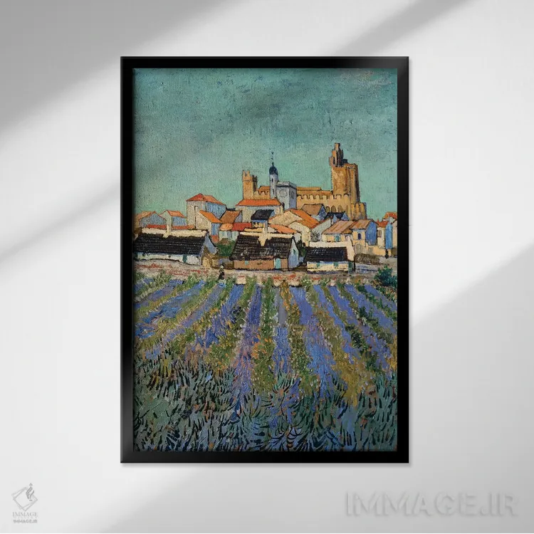 تابلو 1888,سن-ماری-دو-لا-مر، ۱۸۸۸ اثر ونسان ون گوگ (نقاش مشهور هلندی پستامپرسیونیسم) - نمای قابدار مشکی