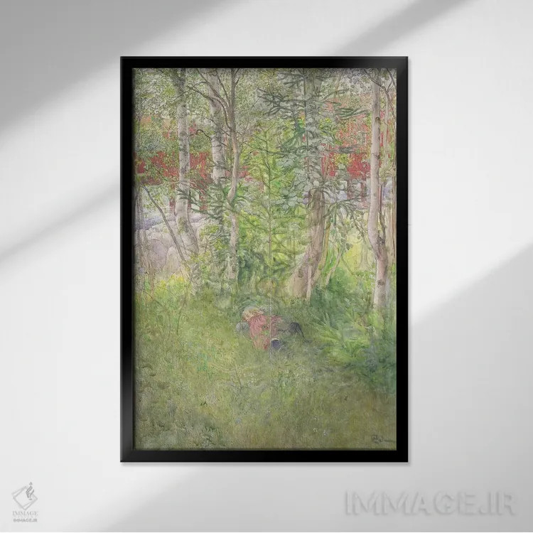 تابلو چرتی در فضای باز اثر کارل لارسون (نقاش و تصویرگر سوئدی) - نمای قابدار مشکی