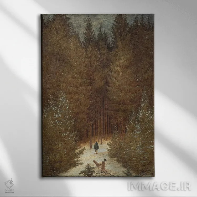 تابلو c.1814,شکارچی در جنگل، حدود ۱۸۱۴ اثر کاسپار داوید فریدریش (نقاش رمانتیک آلمانی) - نمای روبهرو روی دیوار