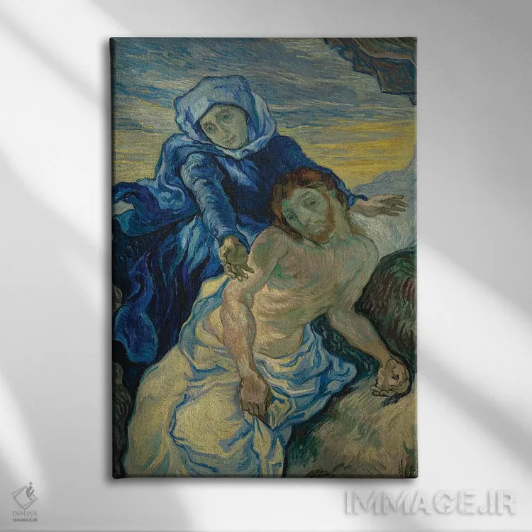 تابلو 1890,پیتا (مریم و مسیح)، ۱۸۹۰ اثر ونسان ون گوگ (نقاش مشهور هلندی پستامپرسیونیسم) - نمای روبهرو روی دیوار