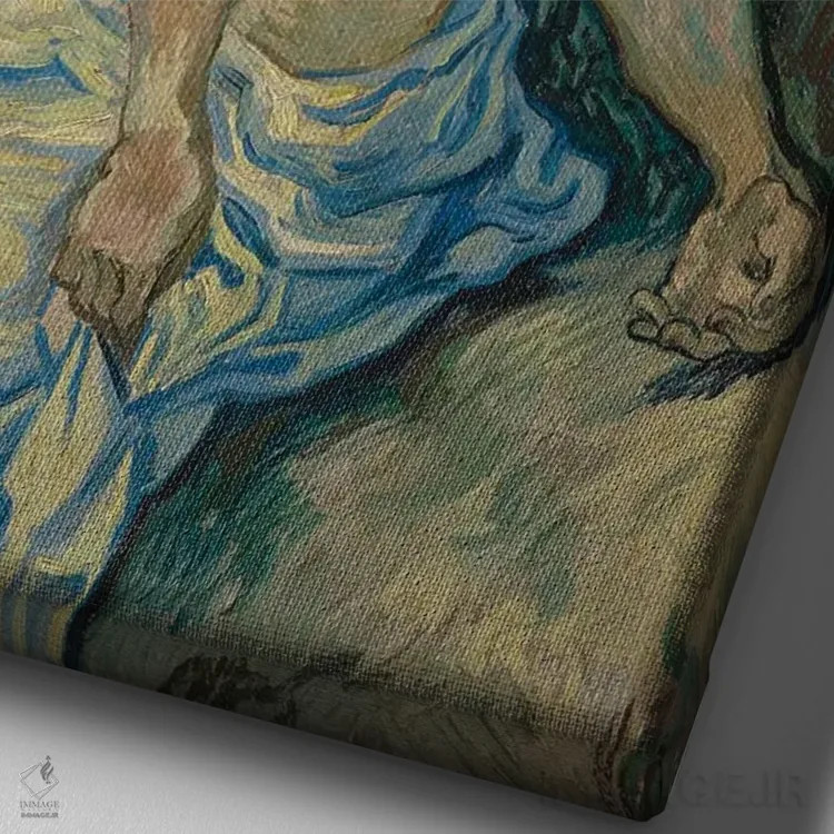 تابلو 1890,پیتا (مریم و مسیح)، ۱۸۹۰ اثر ونسان ون گوگ (نقاش مشهور هلندی پستامپرسیونیسم) - نمای نزدیک بافت بوم