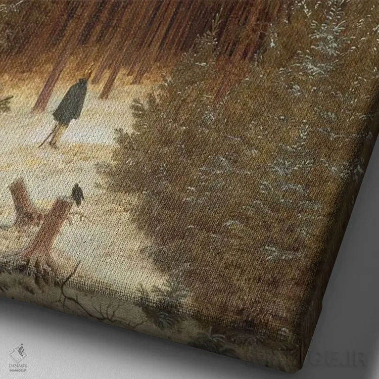 تابلو c.1814,شکارچی در جنگل، حدود ۱۸۱۴ اثر کاسپار داوید فریدریش (نقاش رمانتیک آلمانی) - نمای نزدیک بافت بوم