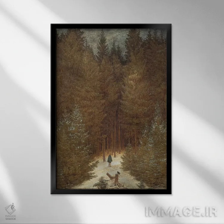 تابلو c.1814,شکارچی در جنگل، حدود ۱۸۱۴ اثر کاسپار داوید فریدریش (نقاش رمانتیک آلمانی) - نمای قابدار مشکی