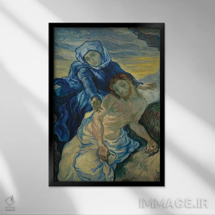 تابلو 1890,پیتا (مریم و مسیح)، ۱۸۹۰ اثر ونسان ون گوگ (نقاش مشهور هلندی پستامپرسیونیسم) - نمای قابدار مشکی