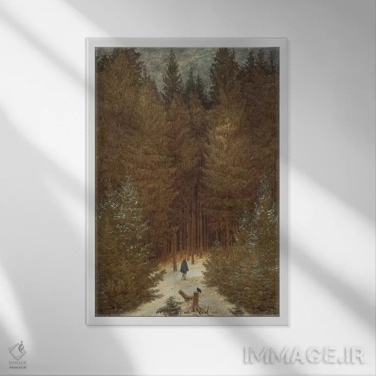 تابلو c.1814,شکارچی در جنگل، حدود ۱۸۱۴ اثر کاسپار داوید فریدریش (نقاش رمانتیک آلمانی) - نمای قابدار سفید