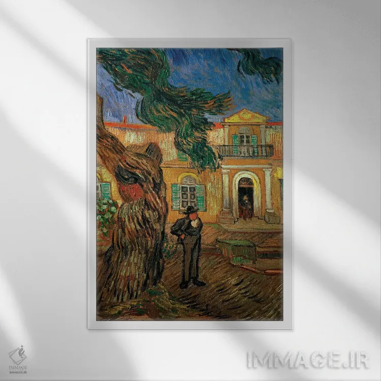 تابلو St Remy, 1889,بیمارستان سنت پل، سن رمی، ۱۸۸۹ اثر ونسان ون گوگ (نقاش مشهور هلندی پستامپرسیونیسم) - نمای قابدار سفید