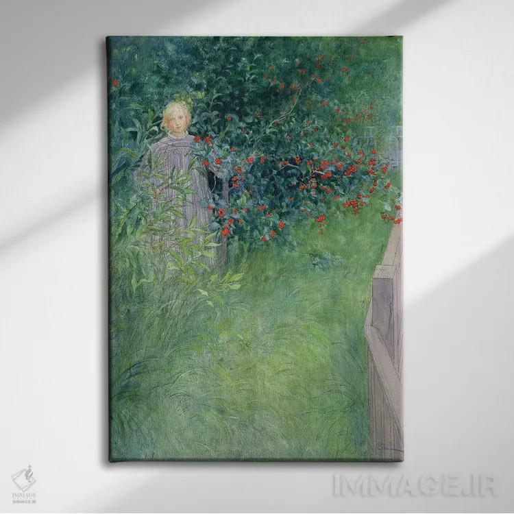 تابلو در حصار گیاه زالزالک اثر کارل لارسون (نقاش و تصویرگر سوئدی) - نمای روبهرو روی دیوار