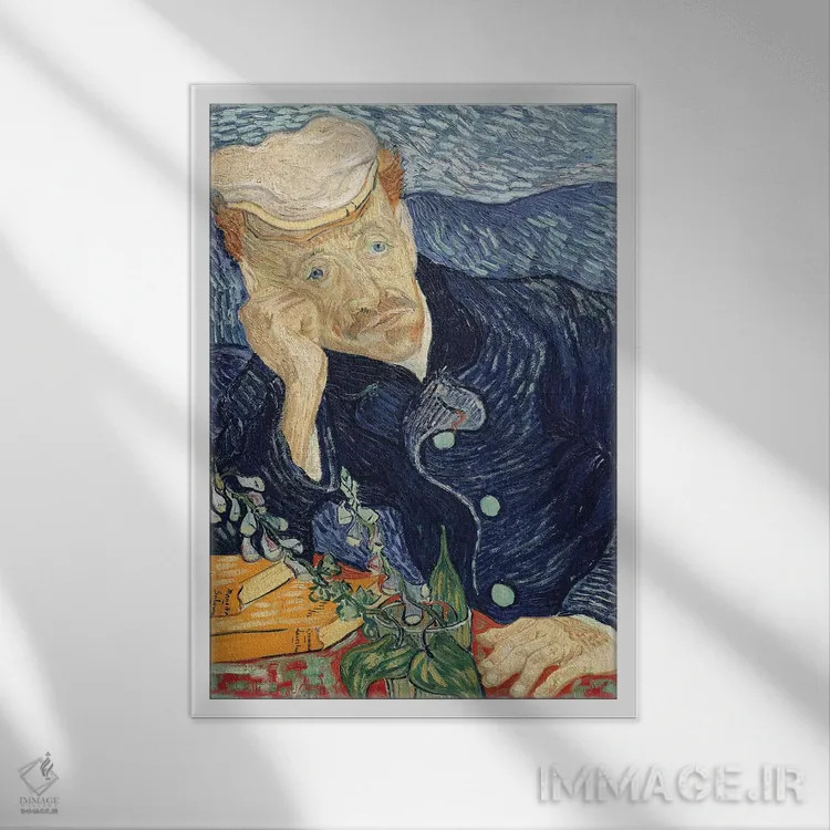 تابلو 1890,پرتره دکتر پل گاشه، ۱۸۹۰ اثر ونسان ون گوگ (نقاش مشهور هلندی پستامپرسیونیسم) - نمای قابدار سفید