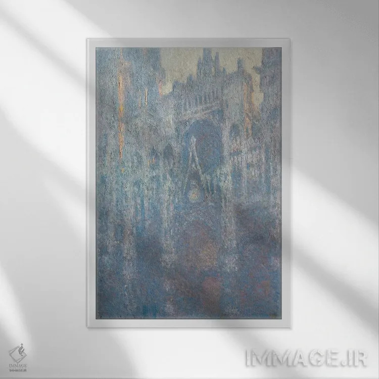 تابلو 1894,دروازه کلیسای جامع روآن در نور صبحگاهی، ۱۸۹۴ اثر کلود مونه (نقاش معروف فرانسوی) - نمای قابدار سفید