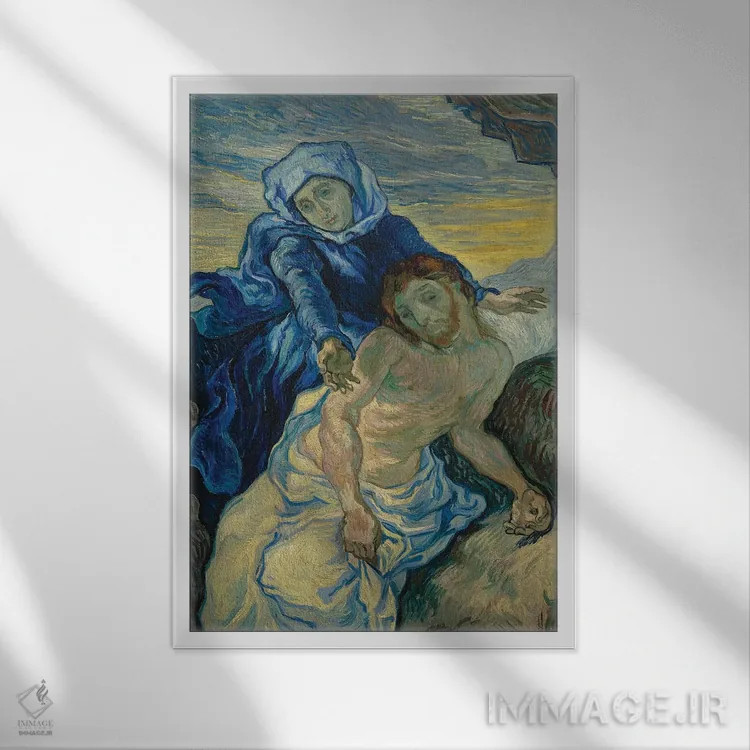 تابلو 1890,پیتا (مریم و مسیح)، ۱۸۹۰ اثر ونسان ون گوگ (نقاش مشهور هلندی پستامپرسیونیسم) - نمای قابدار سفید