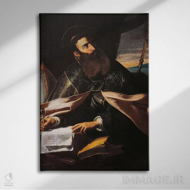 تابلو پرترهٔ سنت آگوستین هیپو (قدیس مسیحی) اثر چکو دل کاراواجو (نقاش مکتب باروک ایتالیا) - نمای روبهرو روی دیوار