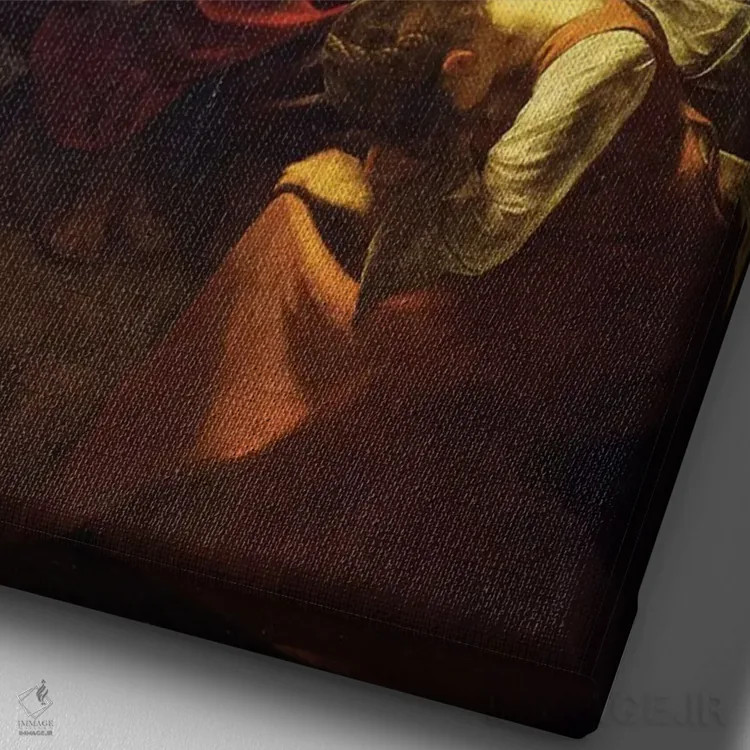 تابلو 1601-06,مرگ مریم مقدس، ۱۶۰۱–۰۶ اثر میکلآنژو مریزی دا کاراواجو (کاراواجو؛ نقاش بزرگ ایتالیایی) - نمای نزدیک بافت بوم