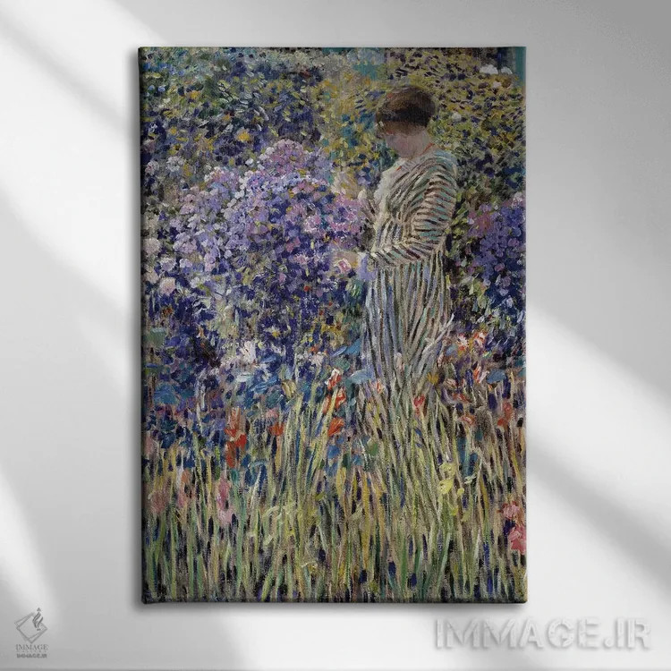 تابلو زن در باغ اثر فردریک کارل فریسکه (نقاش امپرسیونیست آمریکایی) - نمای روبهرو روی دیوار