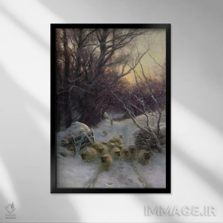 تابلو خورشید برای روز زمستانی غروب کرده بود اثر جوزف فارکوارسون - نمای قابدار مشکی