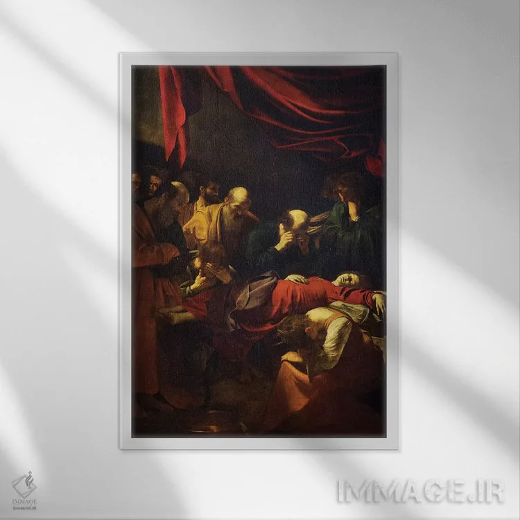 تابلو 1601-06,مرگ مریم مقدس، ۱۶۰۱–۰۶ اثر میکلآنژو مریزی دا کاراواجو (کاراواجو؛ نقاش بزرگ ایتالیایی) - نمای قابدار سفید