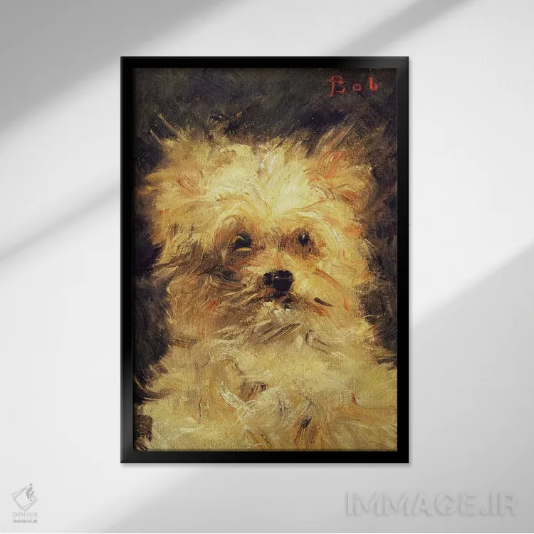 تابلو سر یک سگ اثر ادوارد مانه (نقاش معروف فرانسوی) - نمای قابدار مشکی