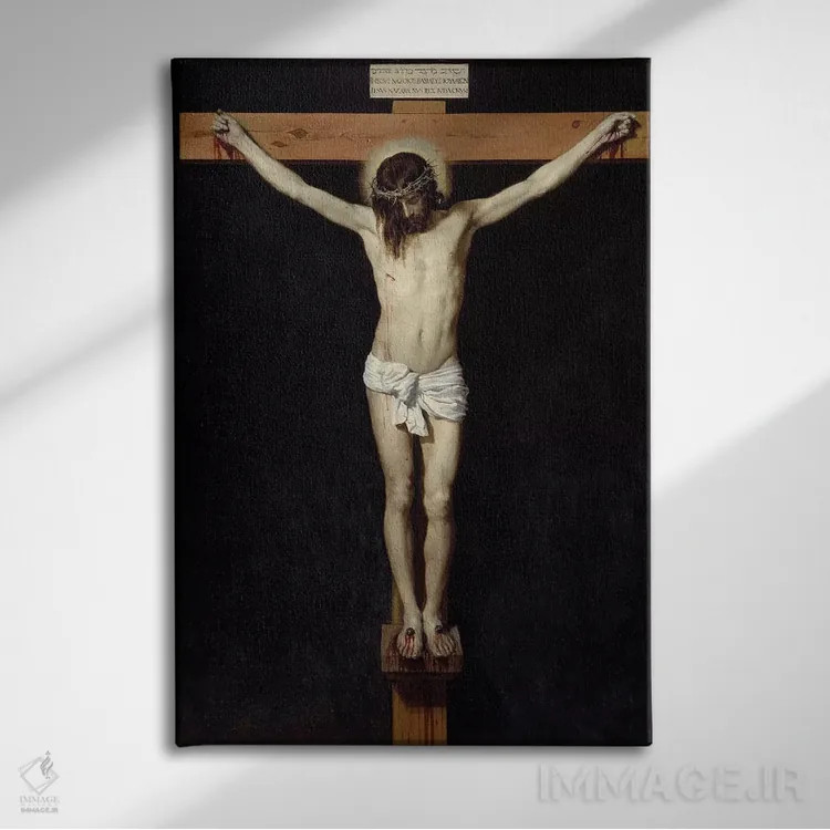 تابلو 1632,به صلیب کشیده شدن مسیح، ۱۶۳۲ (نقاشی معنویتی) اثر دیهگو رودریگز د سیلوا ای ولاسکز (نقاش معروف اسپانیایی) - نمای روبهرو روی دیوار