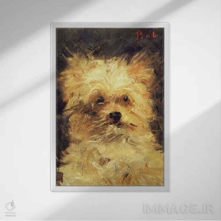 تابلو سر یک سگ اثر ادوارد مانه (نقاش معروف فرانسوی) - نمای قابدار سفید