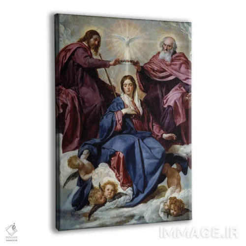 تابلو 1645,تاجگذاری مریم مقدس، ۱۶۴۵ (نقاشی معنویتی) اثر دیهگو رودریگز د سیلوا ای ولاسکز (نقاش معروف اسپانیایی) - نمای پرسپکتیو محصول