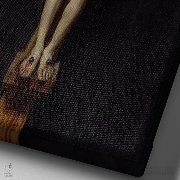 تابلو 1632,به صلیب کشیده شدن مسیح، ۱۶۳۲ (نقاشی معنویتی) اثر دیهگو رودریگز د سیلوا ای ولاسکز (نقاش معروف اسپانیایی) - نمای نزدیک بافت بوم