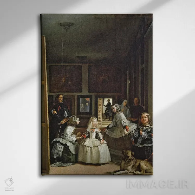 تابلو c.1656,دوشیزگان یا خانوادهٔ فیلیپ چهارم، حدود ۱۶۵۶ اثر دیهگو رودریگز د سیلوا ای ولاسکز (نقاش معروف اسپانیایی) - نمای روبهرو روی دیوار