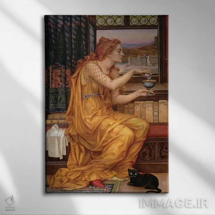 تابلو 1903,اکسیر عشق، ۱۹۰۳ اثر اولین دو مورگان (نقاش انگلیسی) - نمای روبهرو روی دیوار