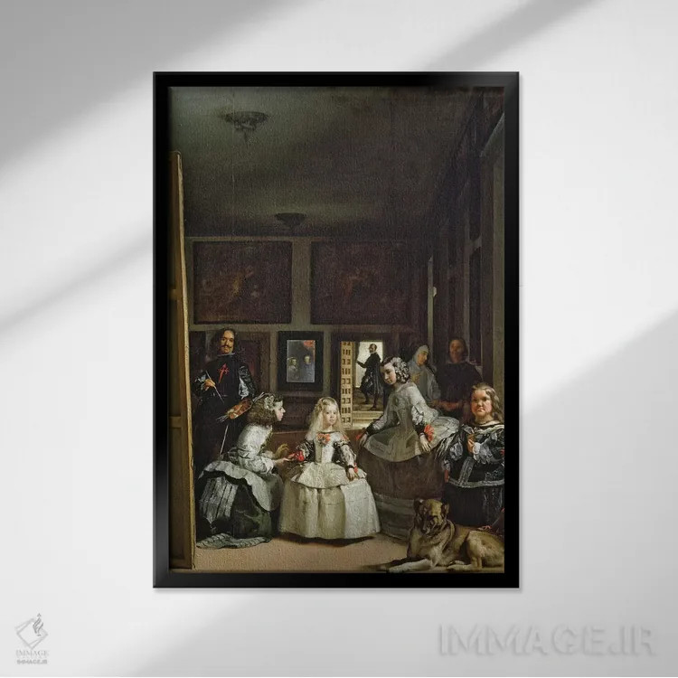 تابلو c.1656,دوشیزگان یا خانوادهٔ فیلیپ چهارم، حدود ۱۶۵۶ اثر دیهگو رودریگز د سیلوا ای ولاسکز (نقاش معروف اسپانیایی) - نمای قابدار مشکی