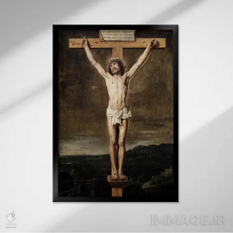 تابلو 1631,مصلوب شدن، ۱۶۳۱ (نقاشی معنویتی) اثر دیهگو رودریگز د سیلوا ای ولاسکز (نقاش معروف اسپانیایی) - نمای قابدار مشکی