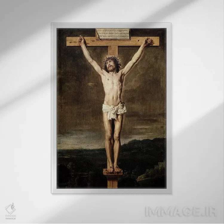 تابلو 1631,مصلوب شدن، ۱۶۳۱ (نقاشی معنویتی) اثر دیهگو رودریگز د سیلوا ای ولاسکز (نقاش معروف اسپانیایی) - نمای قابدار سفید