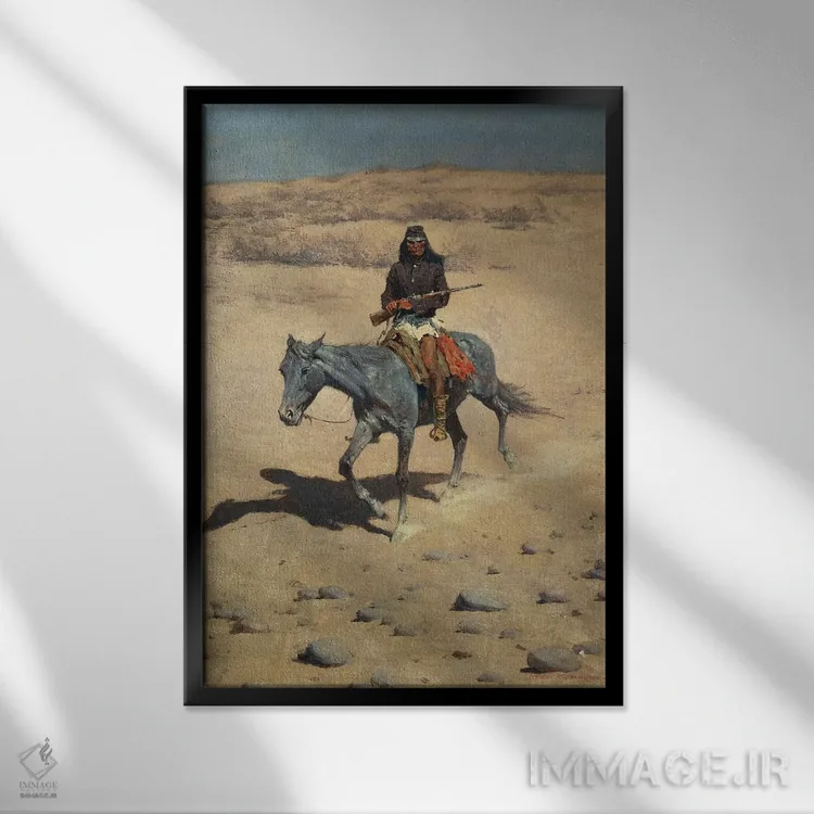 تابلو پیشآهنگ آپاچی اثر فردریک رمینگتون (هنرمند آمریکایی غرب) - نمای قابدار مشکی