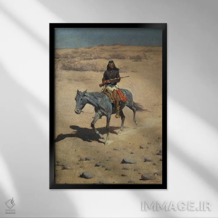 تابلو پیشآهنگ آپاچی اثر فردریک رمینگتون (هنرمند آمریکایی غرب) - نمای قابدار مشکی