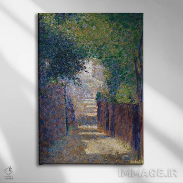 تابلو c.1884,خیابان سنت وینسنت در بهار، حدود ۱۸۸۴ اثر ژرژ سورا (نقاش نئوامپرسیونیست فرانسوی) - نمای روبهرو روی دیوار