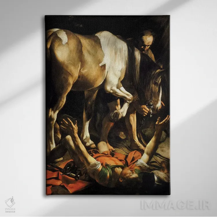 تابلو 1601,تبدیل سنت پل، ۱۶۰۱ (نقاشی معنویتی) اثر میکلآنژو مریزی دا کاراواجو (کاراواجو؛ نقاش بزرگ ایتالیایی) - نمای روبهرو روی دیوار