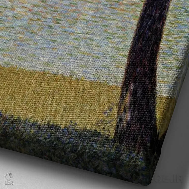 تابلو 1885,رود سن در کوربوا، ۱۸۸۵ اثر ژرژ سورا (نقاش نئوامپرسیونیست فرانسوی) - نمای نزدیک بافت بوم