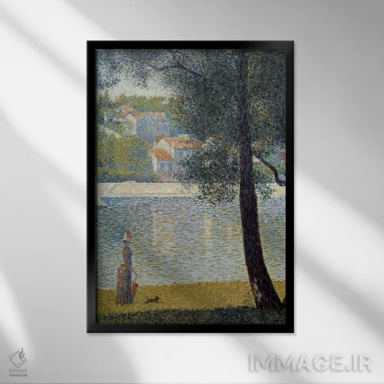 تابلو 1885,رود سن در کوربوا، ۱۸۸۵ اثر ژرژ سورا (نقاش نئوامپرسیونیست فرانسوی) - نمای قابدار مشکی
