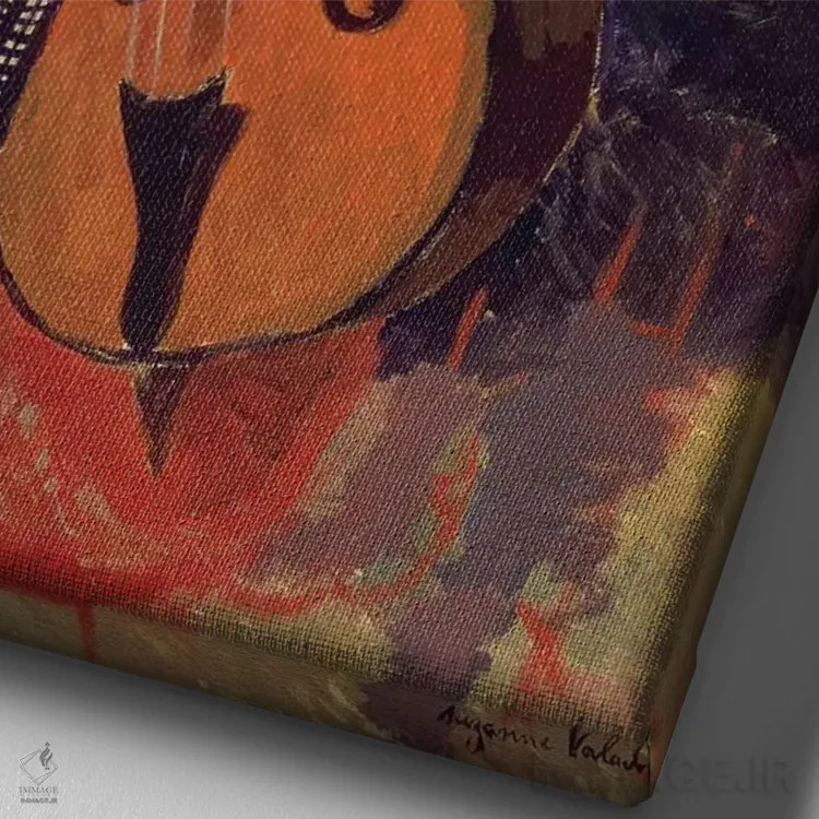 تابلو 1908,زن با دابل باس، ۱۹۰۸ اثر ماری کلمنتین والادون - نمای نزدیک بافت بوم