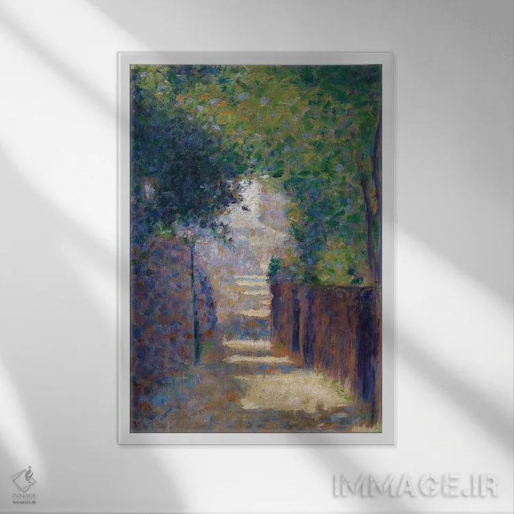 تابلو c.1884,خیابان سنت وینسنت در بهار، حدود ۱۸۸۴ اثر ژرژ سورا (نقاش نئوامپرسیونیست فرانسوی) - نمای قابدار سفید