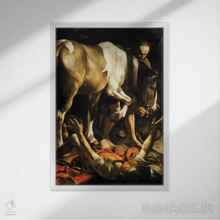 تابلو 1601,تبدیل سنت پل، ۱۶۰۱ (نقاشی معنویتی) اثر میکلآنژو مریزی دا کاراواجو (کاراواجو؛ نقاش بزرگ ایتالیایی) - نمای قابدار سفید