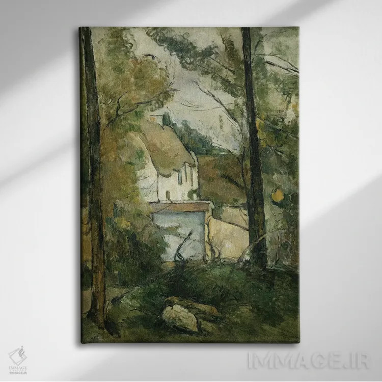 تابلو Auvers, 1879,خانهای میان درختان در اوور، ۱۸۷۹ اثر پل سزان - نمای روبهرو روی دیوار