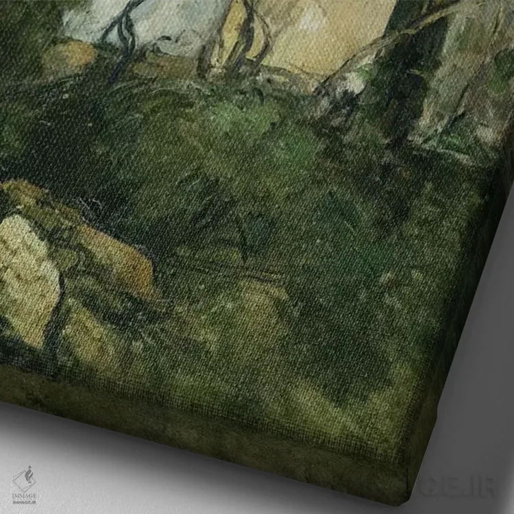 تابلو Auvers, 1879,خانهای میان درختان در اوور، ۱۸۷۹ اثر پل سزان - نمای نزدیک بافت بوم