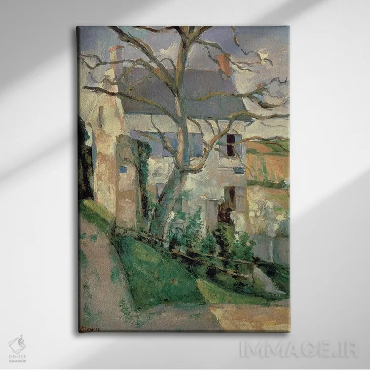 تابلو c.1873-74,خانه و درخت، حدود ۱۸۷۳-۷۴ اثر پل سزان - نمای روبهرو روی دیوار
