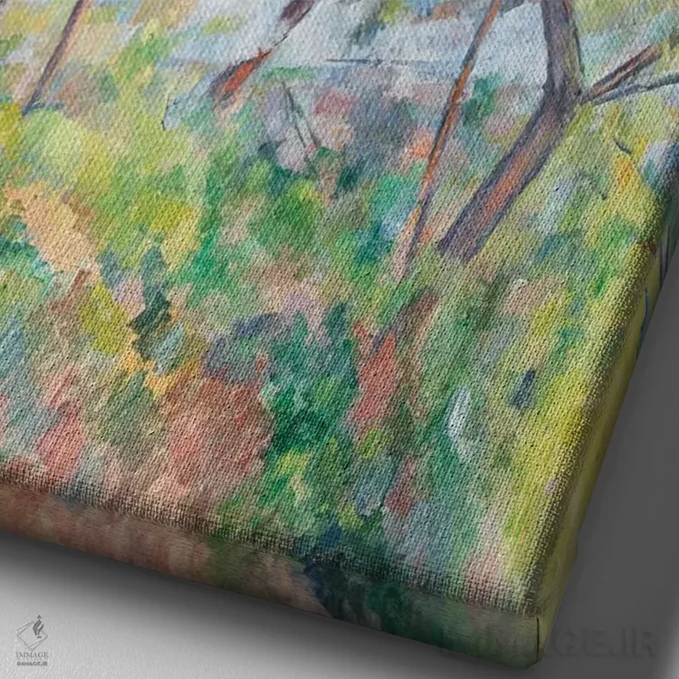 تابلو c.1894,زیر درختان، حدود ۱۸۹۴ اثر پل سزان - نمای نزدیک بافت بوم