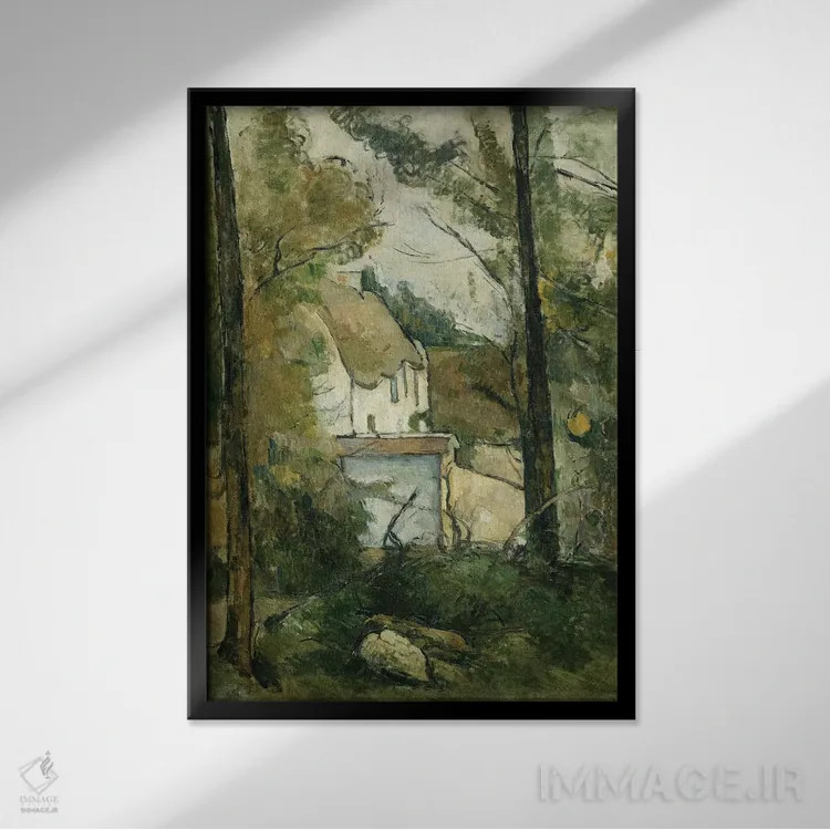 تابلو Auvers, 1879,خانهای میان درختان در اوور، ۱۸۷۹ اثر پل سزان - نمای قابدار مشکی