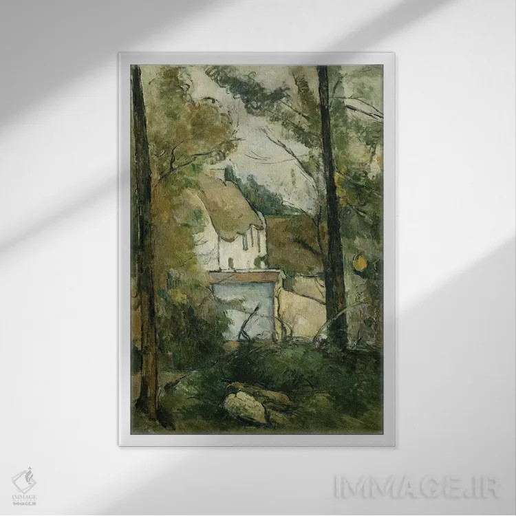 تابلو Auvers, 1879,خانهای میان درختان در اوور، ۱۸۷۹ اثر پل سزان - نمای قابدار سفید